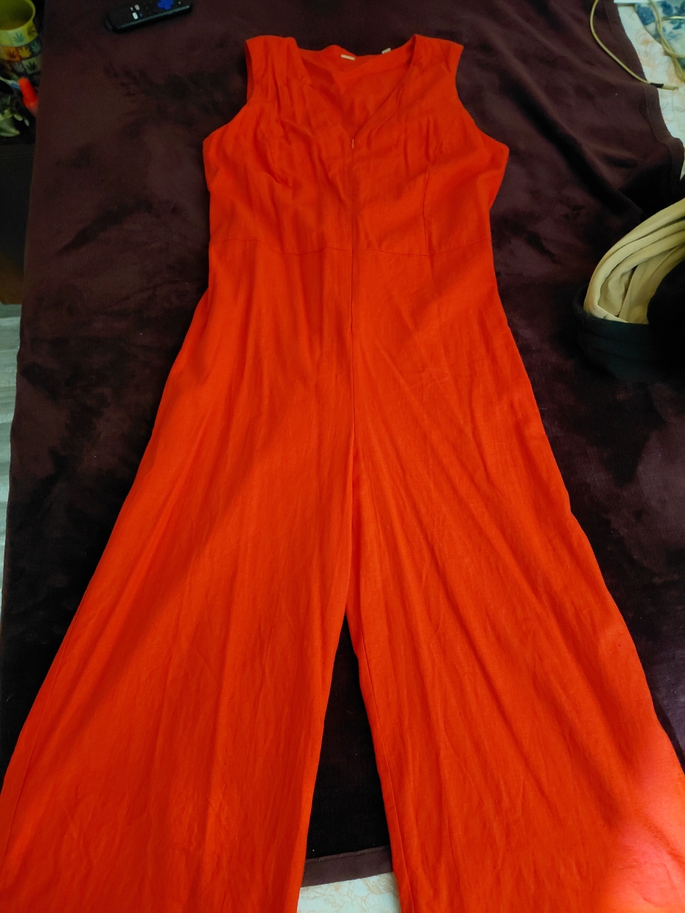 T Tahari Sleeveless Wide-Leg Jumpsuit in Vibrant Orange-Red